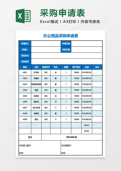 公司辦公用品采購申請表excel模板下載 熊貓辦公