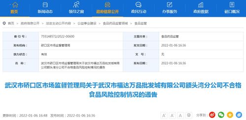 關于武漢市福達萬品批發(fā)城額頭灣分公司不合格食品風險控制情況的通告